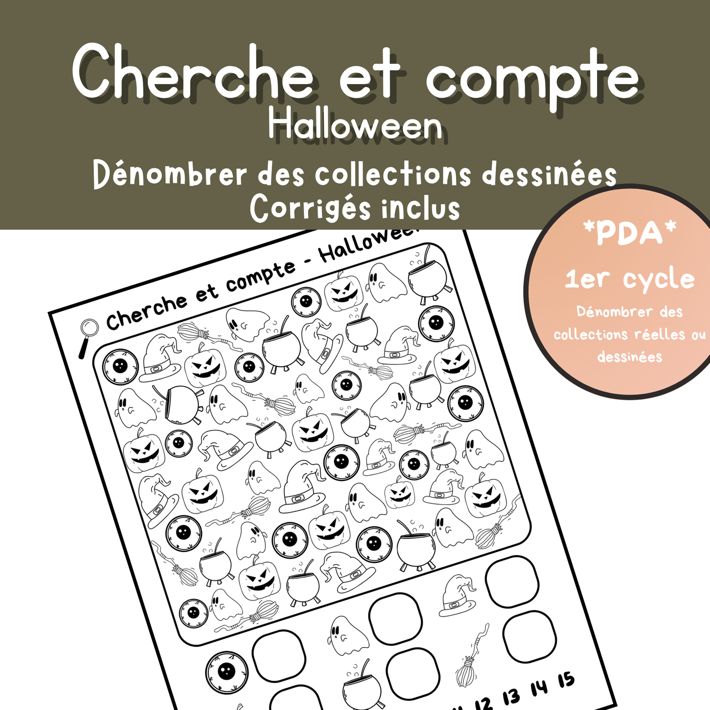 Cherche et compte – Thèmes Rentrée, Halloween et Noël 🎯