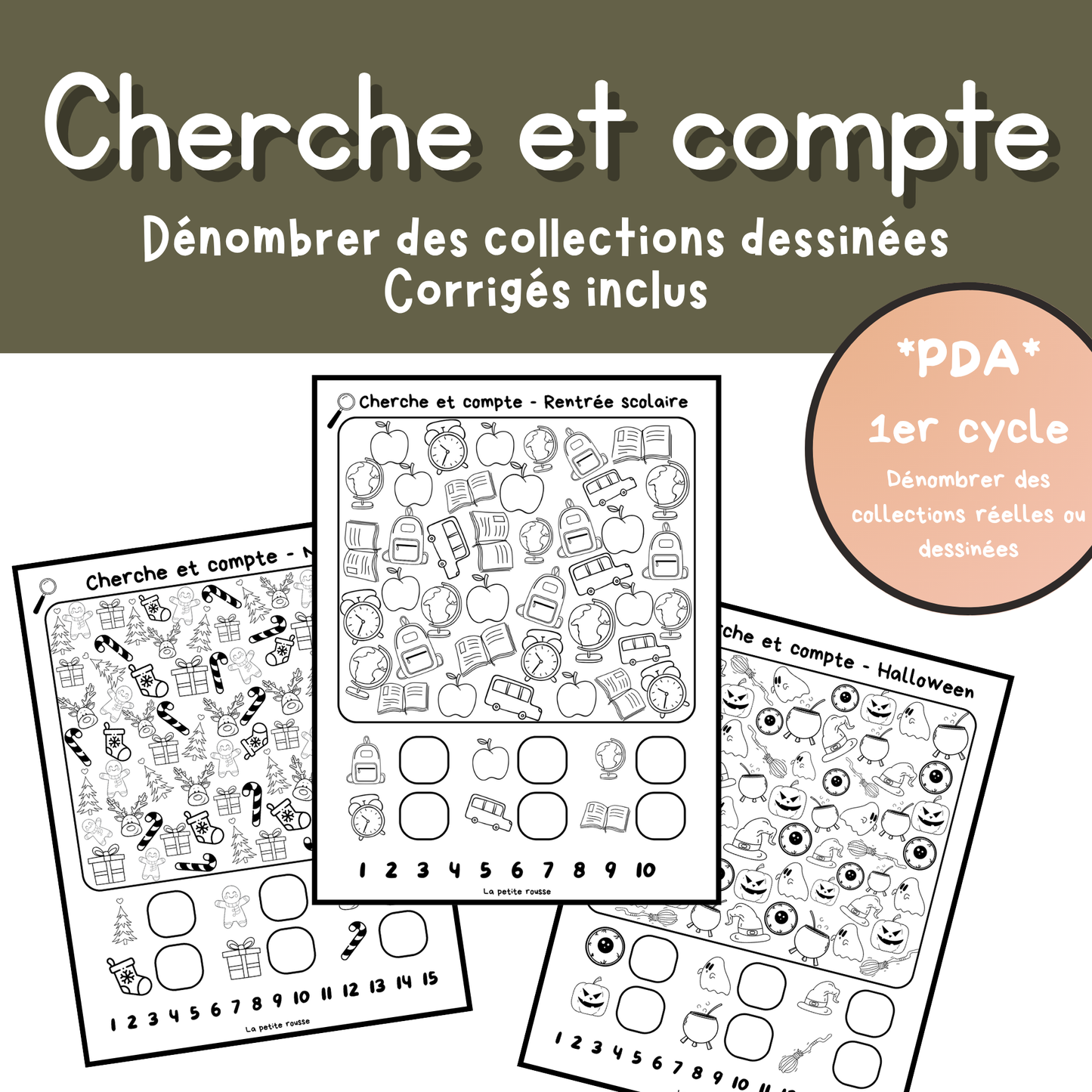 Cherche et compte – Thèmes Rentrée, Halloween et Noël 🎯