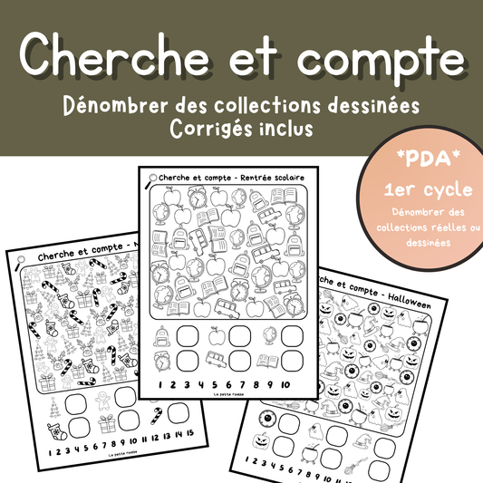 Cherche et compte – Thèmes Rentrée, Halloween et Noël 🎯